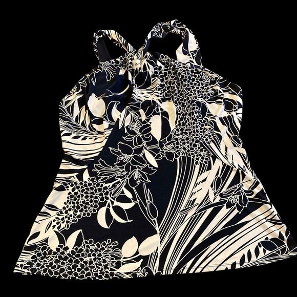 Tahari Black and White Floral Halter - Picture 2 of 4